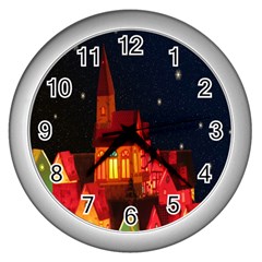 Market Christmas Light Wall Clocks (silver)  by Nexatart