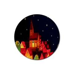 Market Christmas Light Rubber Coaster (round)  by Nexatart