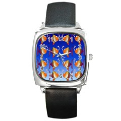 Illustration Fish Pattern Square Metal Watch