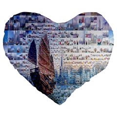 Hong Kong Travel Large 19  Premium Flano Heart Shape Cushions by Nexatart