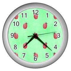 Ladybug Pattern Wall Clocks (silver)  by Nexatart