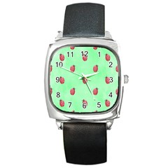 Ladybug Pattern Square Metal Watch