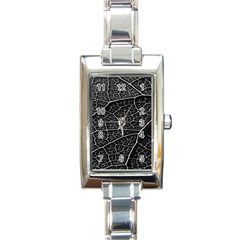 Leaf Pattern  B&w Rectangle Italian Charm Watch by Nexatart