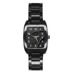 Leaf Pattern  B&w Stainless Steel Barrel Watch