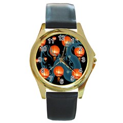 Lampion Round Gold Metal Watch by Nexatart