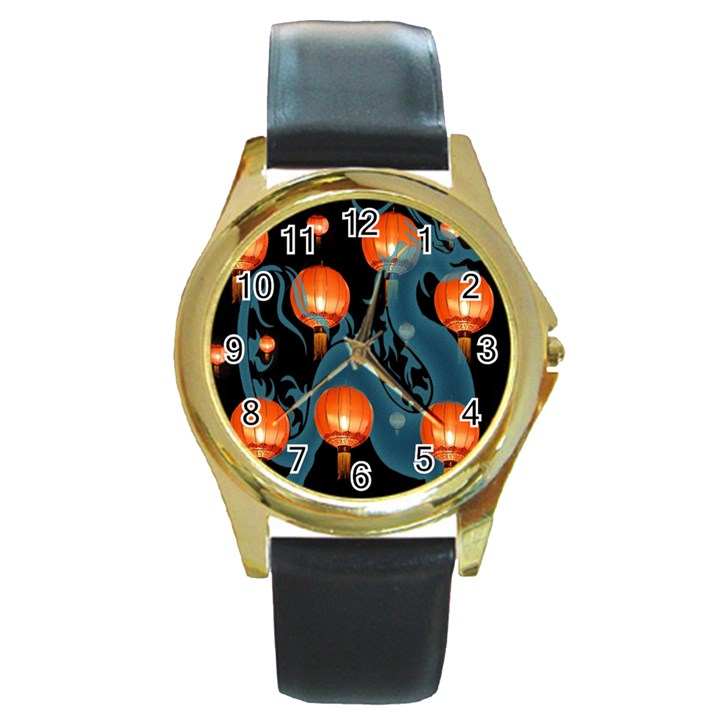 Lampion Round Gold Metal Watch