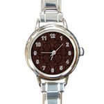 Leaf Pattern Green Wallpaper Tea Leather Round Italian Charm Watch Front