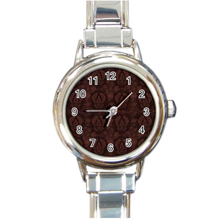 Leaf Pattern Green Wallpaper Tea Leather Round Italian Charm Watch