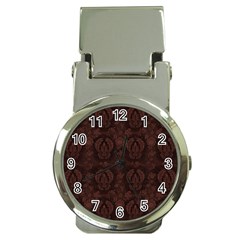 Leaf Pattern Green Wallpaper Tea Leather Money Clip Watches by Nexatart