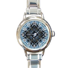 Jeans Background Round Italian Charm Watch by Nexatart