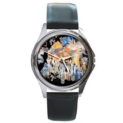 Landscape Sunset Sky Summer Round Metal Watch