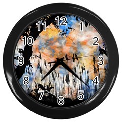 Landscape Sunset Sky Summer Wall Clocks (Black)