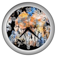 Landscape Sunset Sky Summer Wall Clocks (silver)  by Nexatart