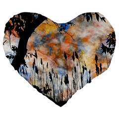 Landscape Sunset Sky Summer Large 19  Premium Flano Heart Shape Cushions