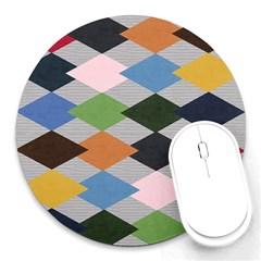 Leather Colorful Diamond Design Round Mousepads by Nexatart