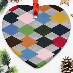 Leather Colorful Diamond Design Ornament (heart) by Nexatart