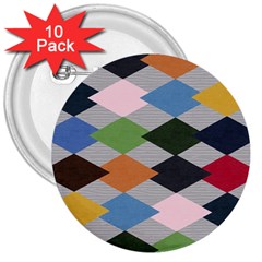 Leather Colorful Diamond Design 3  Buttons (10 Pack)  by Nexatart