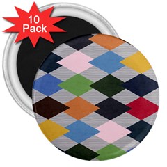 Leather Colorful Diamond Design 3  Magnets (10 Pack)  by Nexatart