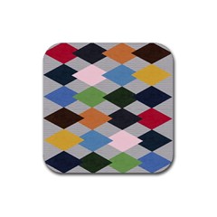 Leather Colorful Diamond Design Rubber Coaster (square)  by Nexatart