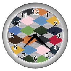 Leather Colorful Diamond Design Wall Clocks (silver)  by Nexatart