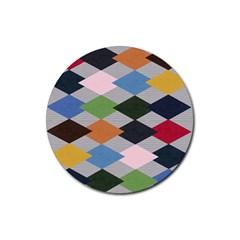 Leather Colorful Diamond Design Rubber Coaster (round)  by Nexatart