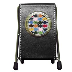 Leather Colorful Diamond Design Pen Holder Desk Clocks by Nexatart