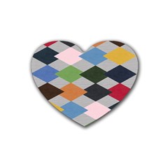 Leather Colorful Diamond Design Rubber Coaster (heart)  by Nexatart