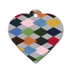 Leather Colorful Diamond Design Dog Tag Heart (one Side) by Nexatart