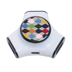 Leather Colorful Diamond Design 3-port Usb Hub by Nexatart