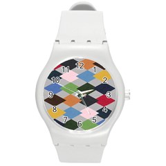 Leather Colorful Diamond Design Round Plastic Sport Watch (m) by Nexatart