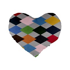 Leather Colorful Diamond Design Standard 16  Premium Heart Shape Cushions by Nexatart