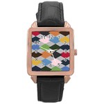 Leather Colorful Diamond Design Rose Gold Leather Watch  Front