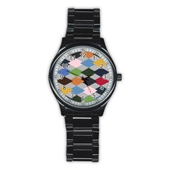 Leather Colorful Diamond Design Stainless Steel Round Watch by Nexatart