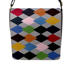 Leather Colorful Diamond Design Flap Messenger Bag (l)  by Nexatart