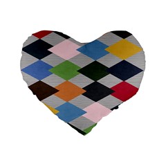 Leather Colorful Diamond Design Standard 16  Premium Flano Heart Shape Cushions by Nexatart