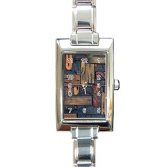 Letters Wooden Old Artwork Vintage Rectangle Italian Charm Watch by Nexatart