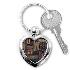 Letters Wooden Old Artwork Vintage Key Chains (heart)  by Nexatart