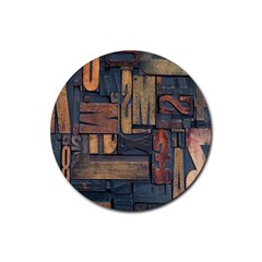 Letters Wooden Old Artwork Vintage Rubber Round Coaster (4 Pack)  by Nexatart