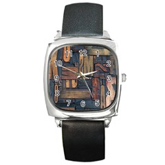 Letters Wooden Old Artwork Vintage Square Metal Watch by Nexatart