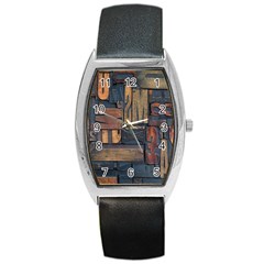 Letters Wooden Old Artwork Vintage Barrel Style Metal Watch by Nexatart