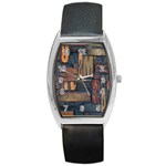 Letters Wooden Old Artwork Vintage Barrel Style Metal Watch Front