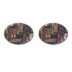 Letters Wooden Old Artwork Vintage Cufflinks (oval) by Nexatart