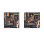 Letters Wooden Old Artwork Vintage Cufflinks (Square) Front(Pair)