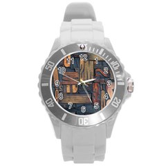 Letters Wooden Old Artwork Vintage Round Plastic Sport Watch (l) by Nexatart