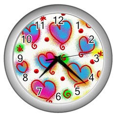 Love Hearts Shapes Doodle Art Wall Clocks (silver)  by Nexatart