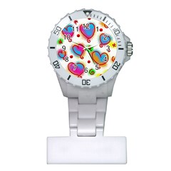 Love Hearts Shapes Doodle Art Plastic Nurses Watch by Nexatart