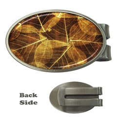 Leaves Autumn Texture Brown Money Clips (oval)  by Nexatart