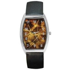 Leaves Autumn Texture Brown Barrel Style Metal Watch by Nexatart