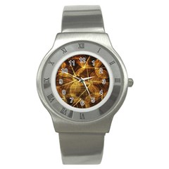 Leaves Autumn Texture Brown Stainless Steel Watch by Nexatart