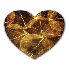 Leaves Autumn Texture Brown Heart Mousepads by Nexatart